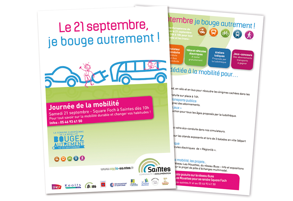 Le studio graphique CHAT BOTTÉ à Rochefort à conçut les supports de communication pour la journée de la mobilité